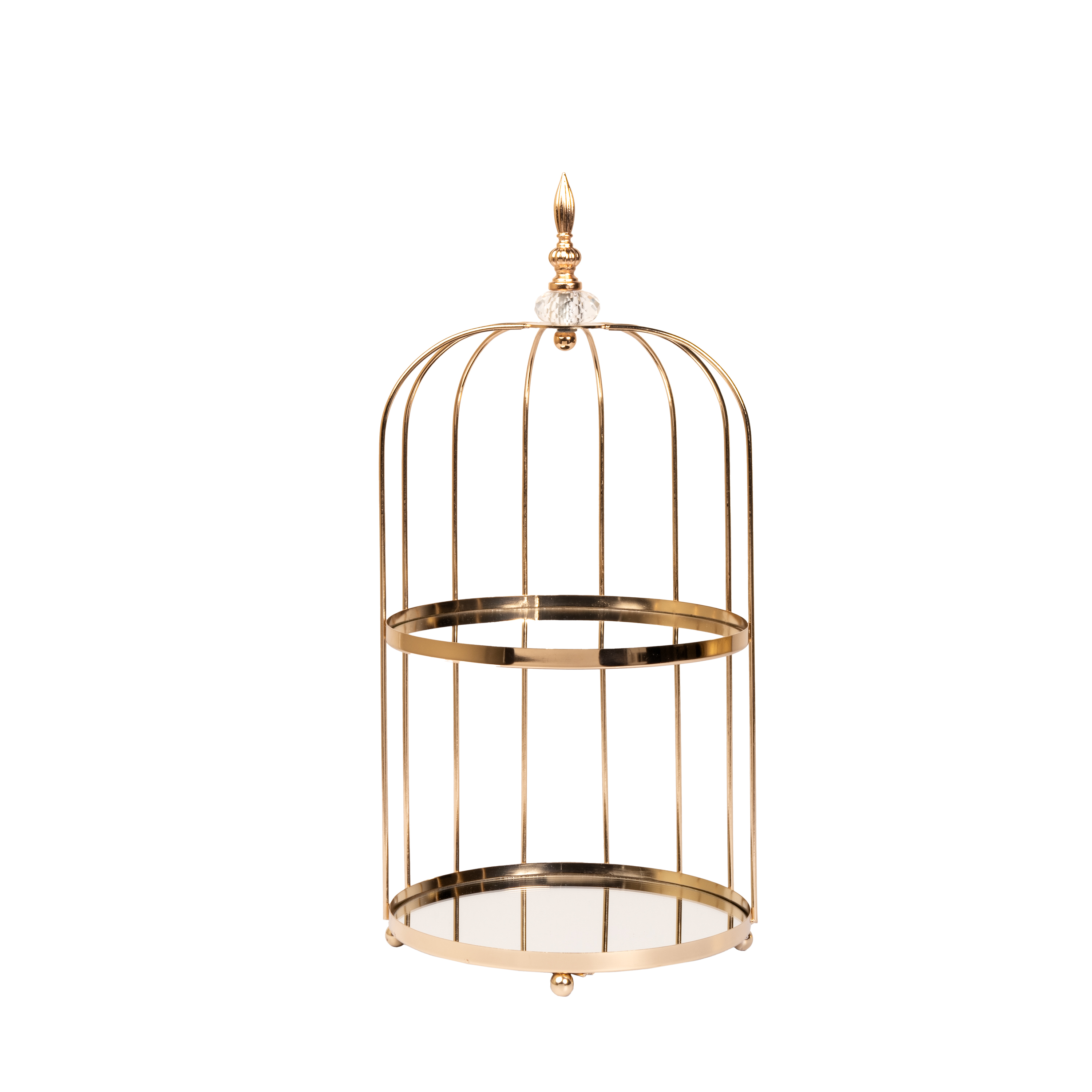 Metal cage stand with 2 mirror layers